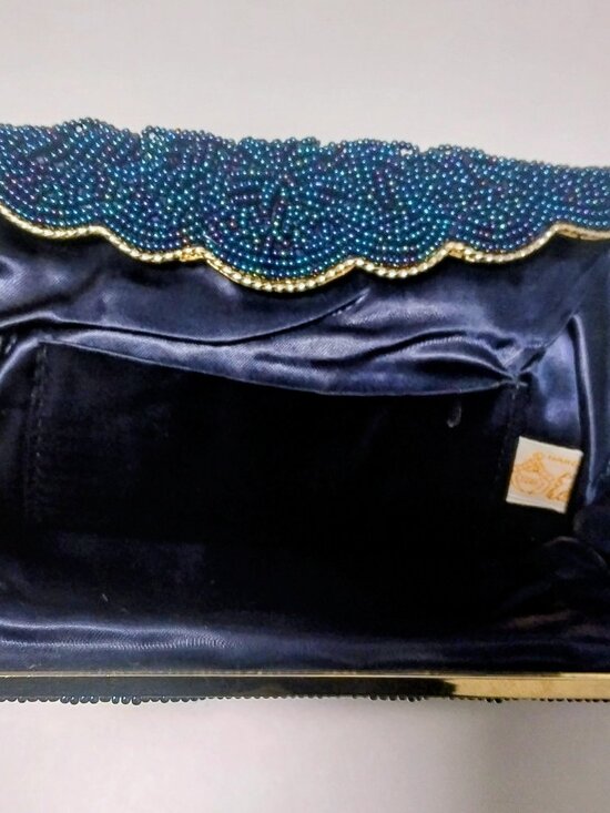 1950s Blue Glass Beaded Evening Purse Hong Kong Vintage Cocktail Bag - Picture 3 of 8